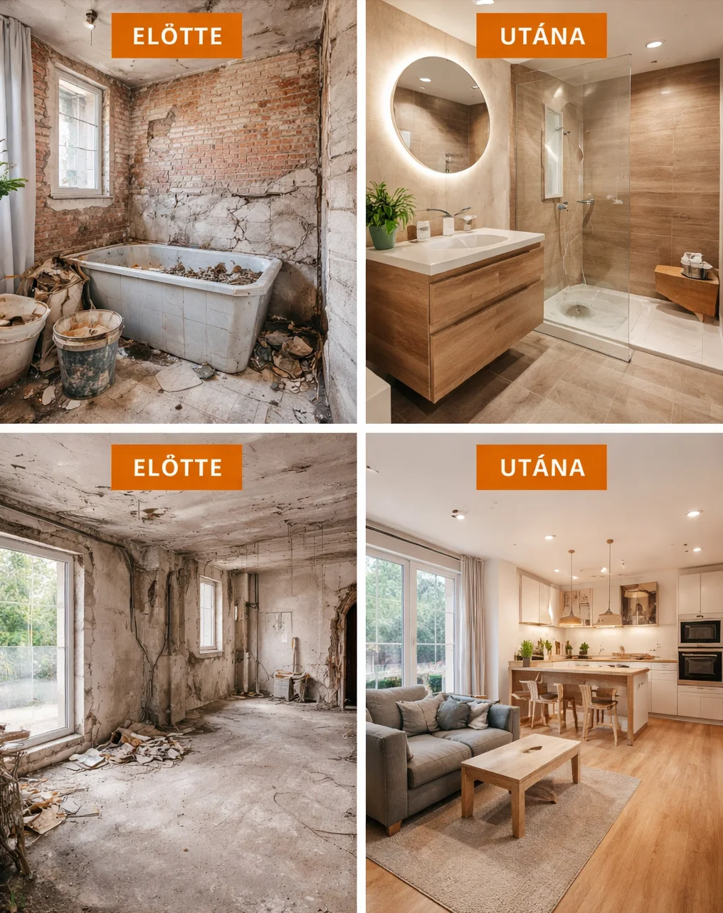 elötte-utána képek egy lakásfelújítasról( fürdőszoba, Nappali-konyha